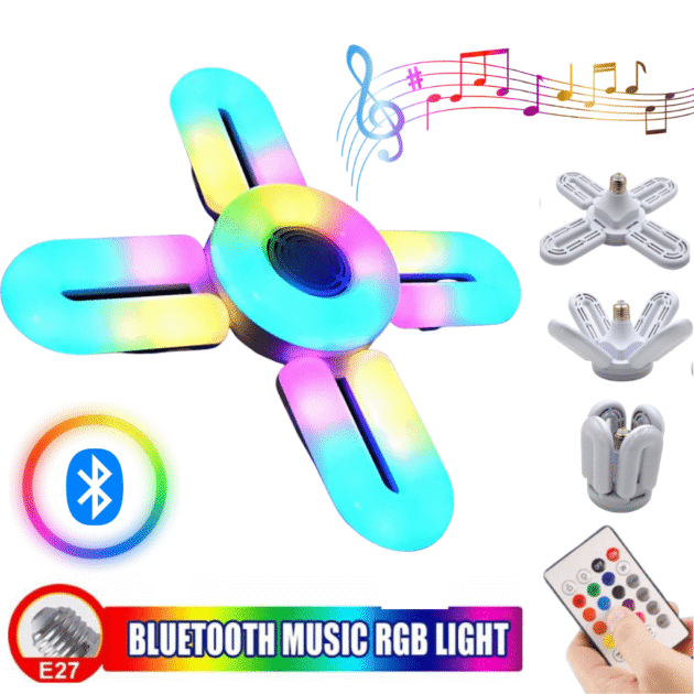 Ampoule RGB pliante haut-parleur Bluetooth, télécommande E27,48W