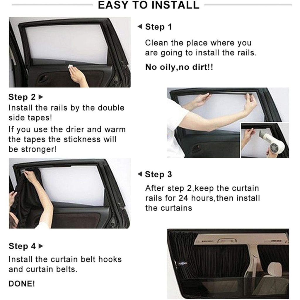 PACK 4 Pcs Rideau glissé de fenêtre Protection UV pour Voiture – ستار نوافذ جانبية في السيارة 4 قطع - الصورة 7