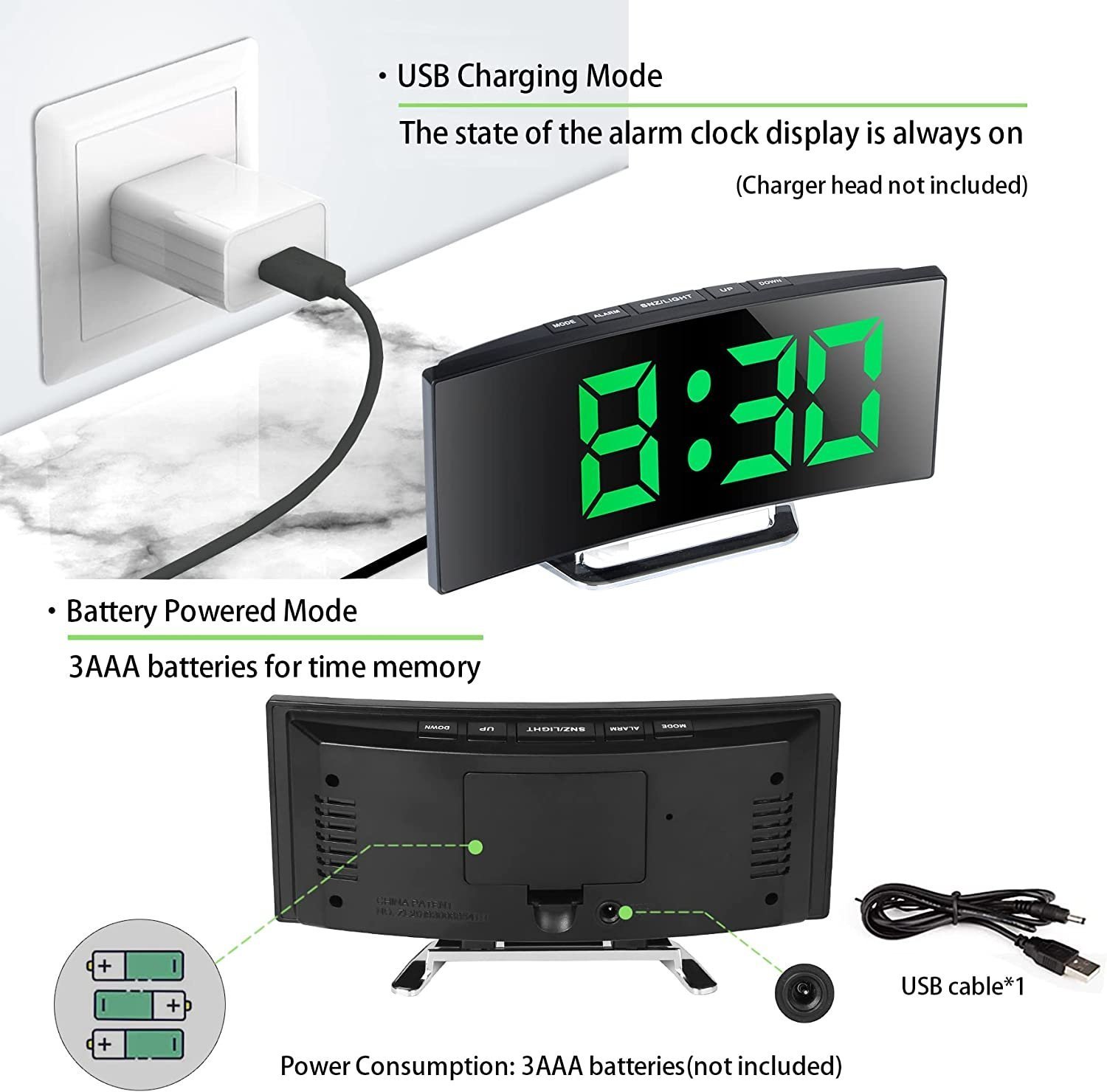 Horloge et réveil thermomètre de table electronique lumineux - الصورة 5
