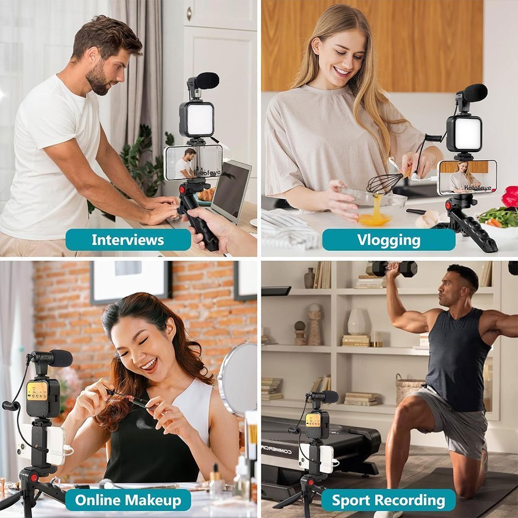 Kit de Vlogging pour smartphone et appareil photo avec microphone et LED RGB - الصورة 6
