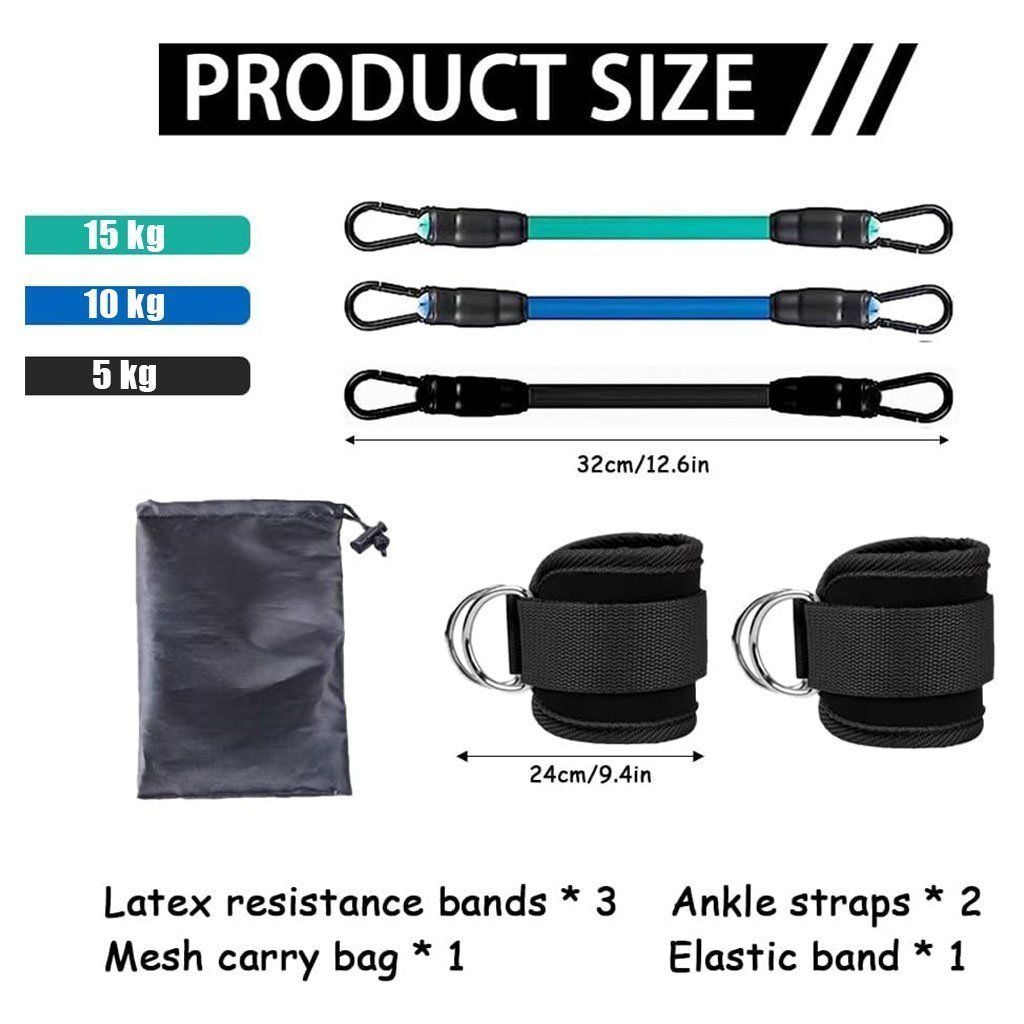 Bandes de résistance pour les jambes avec sangle de cheville 5Pcs – طقم أشرطة تدريب قابلة للتمدد - الصورة 6