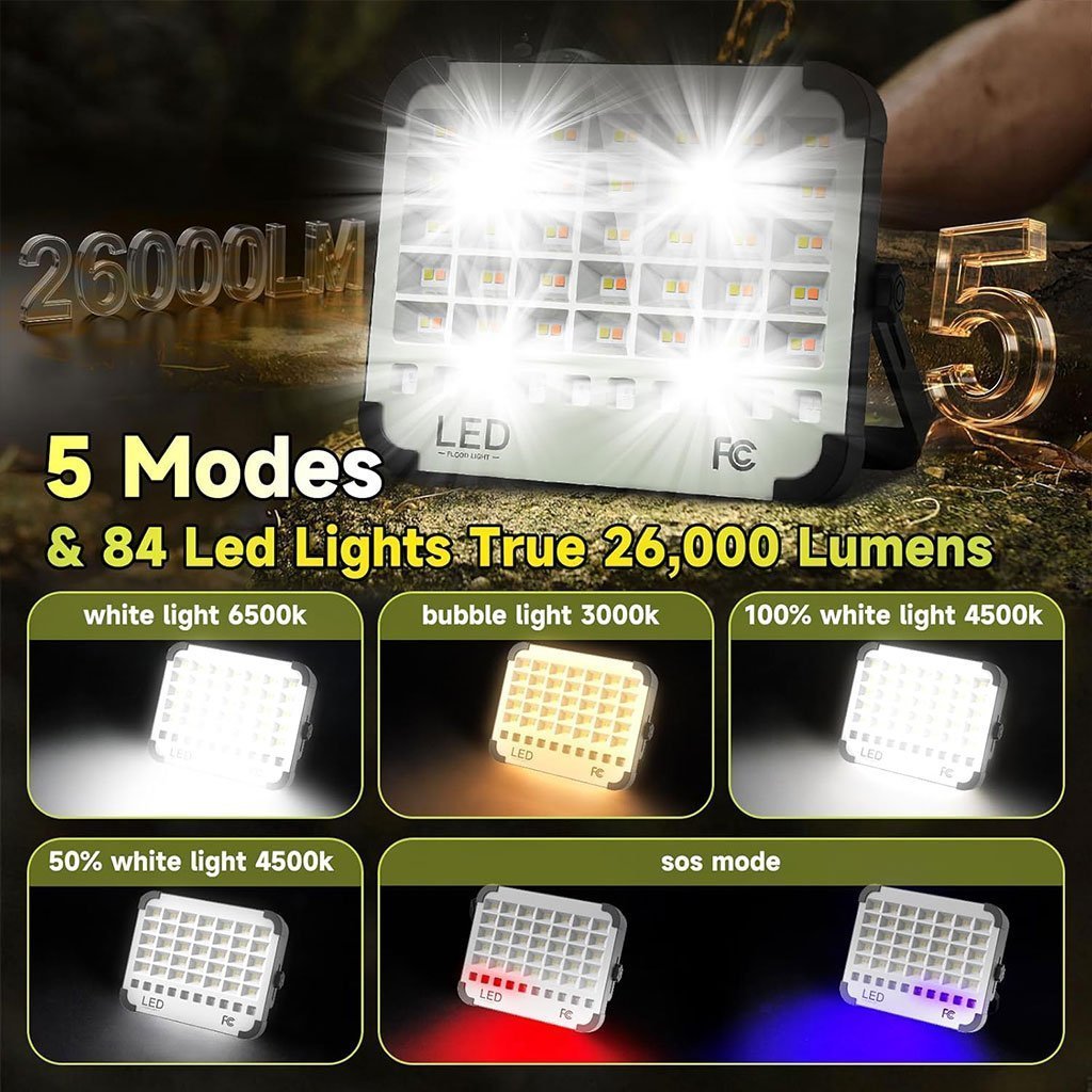 Lampe Solaire Rechargeable LED 300 W Portable et Magnétique 26000LM – مصباح محمول قابل للشحن بالطاقة الشمسية - الصورة 3