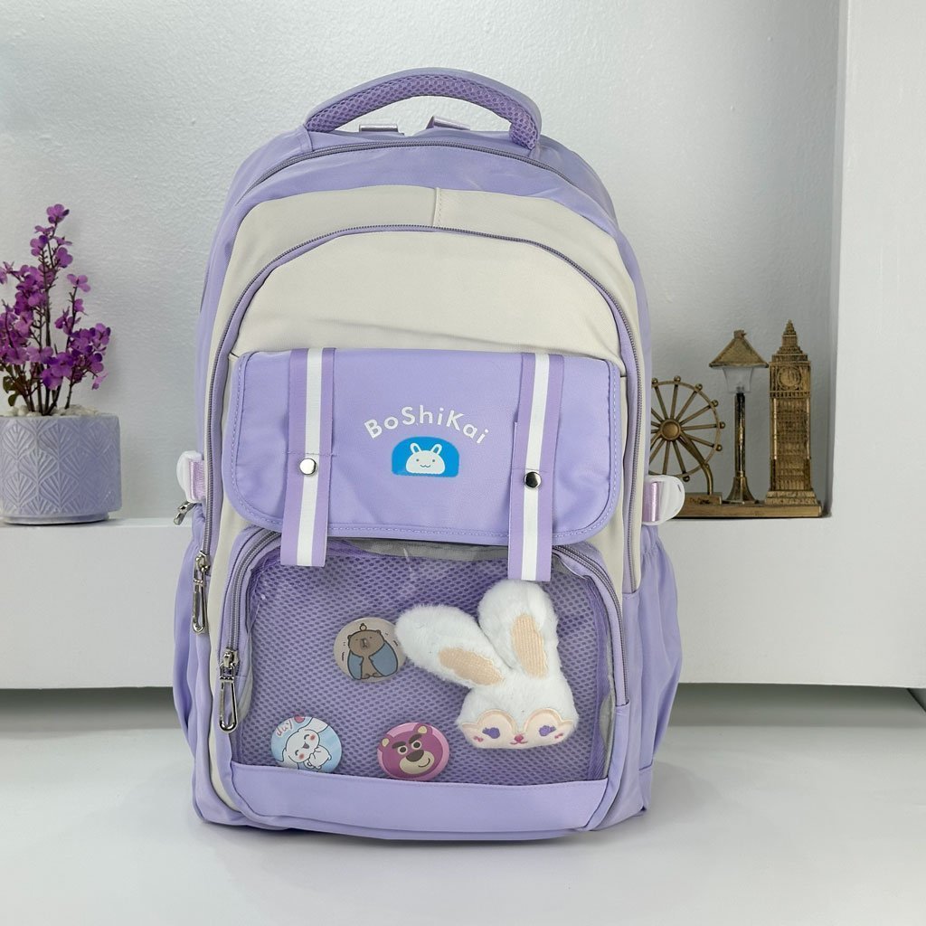 Sac à Dos Scolaire pour Enfants Style Kawaii BoShiKai Mauve – حقيبة ظهر مدرسية للأطفال بنفسجي - الصورة 2