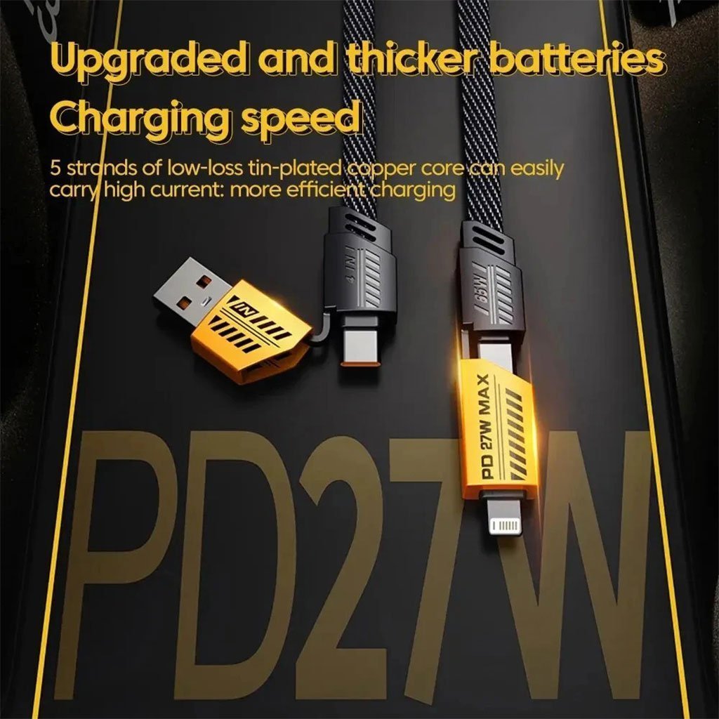 Câble de charge multifonction en nylon tressé durable 4 en 1 à double tête – شاحن سريع ومتين متعدد المنافذ - الصورة 2
