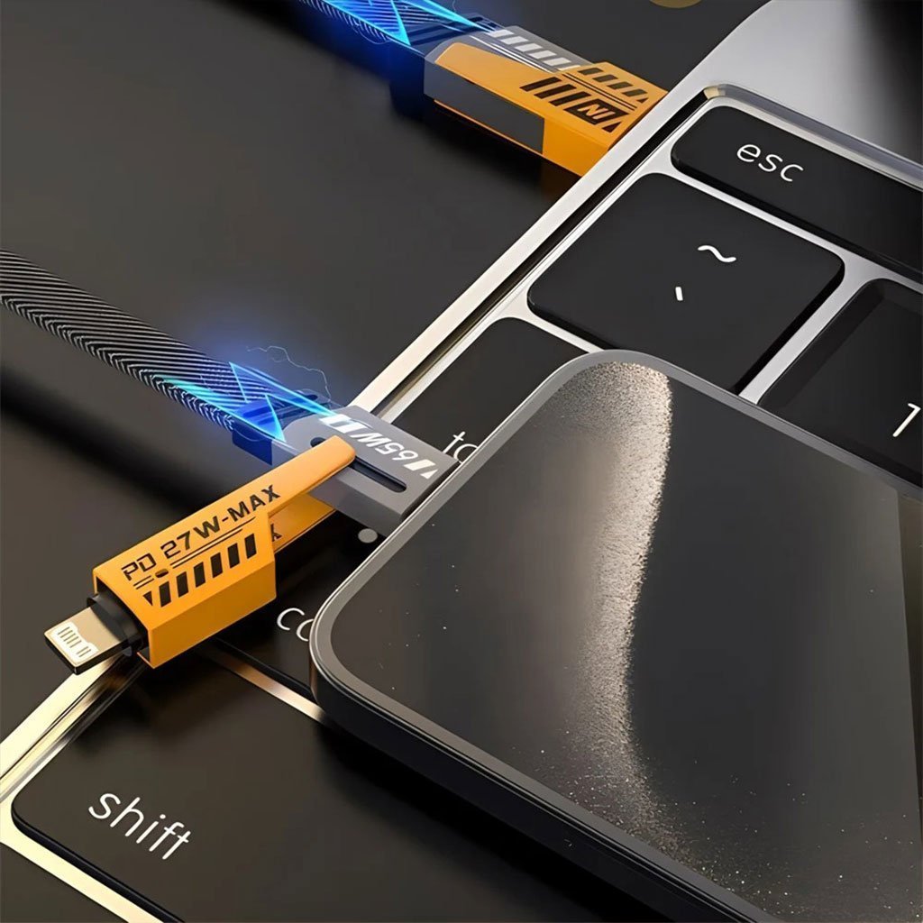Câble de charge multifonction en nylon tressé durable 4 en 1 à double tête – شاحن سريع ومتين متعدد المنافذ - الصورة 6