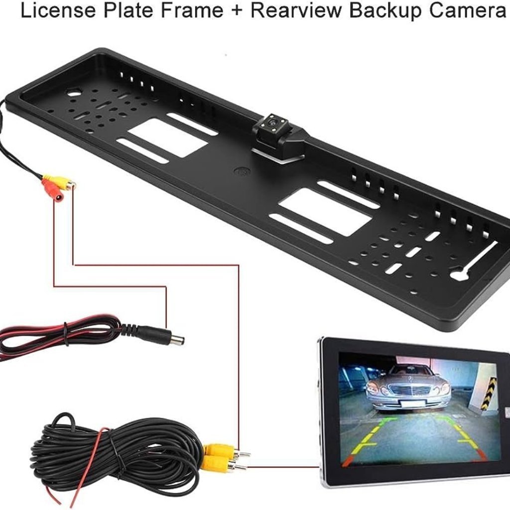 Caméra de recul HD pour voiture, Avec cadre de plaque d'immatriculation Standard , étanche, Vision nocturne, 4 LED - الصورة 4