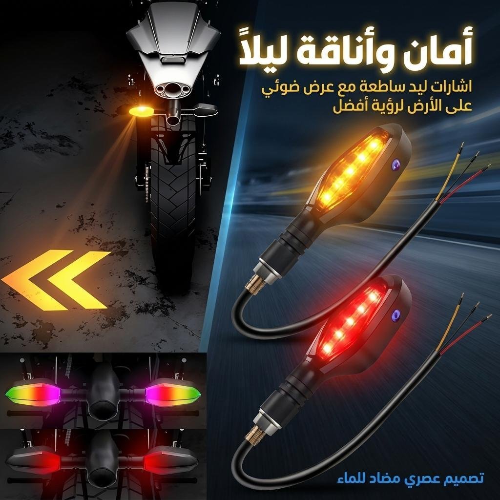 Clignotants LED pour moto avec Projection couleur et 27 modes de Signal – إشارة دراجات نارية ملونة