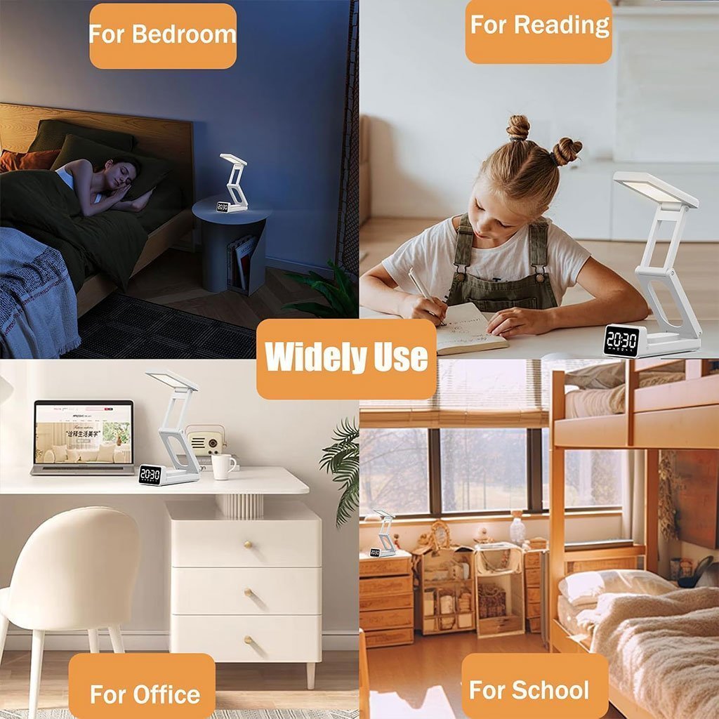 Lampe de bureau rechargeable sans fil avec réveil LED et power bank 5000 mAh – مصباح مكتب ومصباح مع شاحن متنقل - الصورة 5