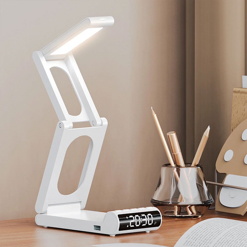 Lampe de bureau rechargeable sans fil avec réveil LED et power bank 5000 mAh – مصباح مكتب ومصباح مع شاحن متنقل - الصورة 3