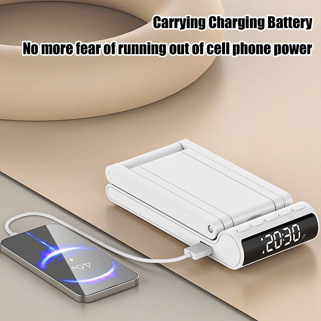 Lampe de bureau rechargeable sans fil avec réveil LED et power bank 5000 mAh – مصباح مكتب ومصباح مع شاحن متنقل - الصورة 2
