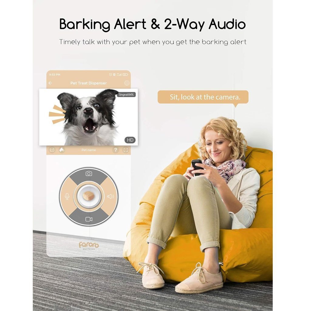 Faroro Caméra Full HD 1080P pour chien avec distributeur de friandises à distance - الصورة 4