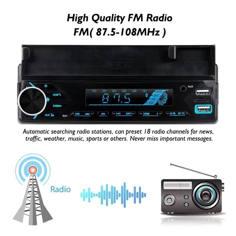 Poste radio BT In-dash 1 Din Fm Aux-in Récepteur SD USB avec support de téléphone - الصورة 6