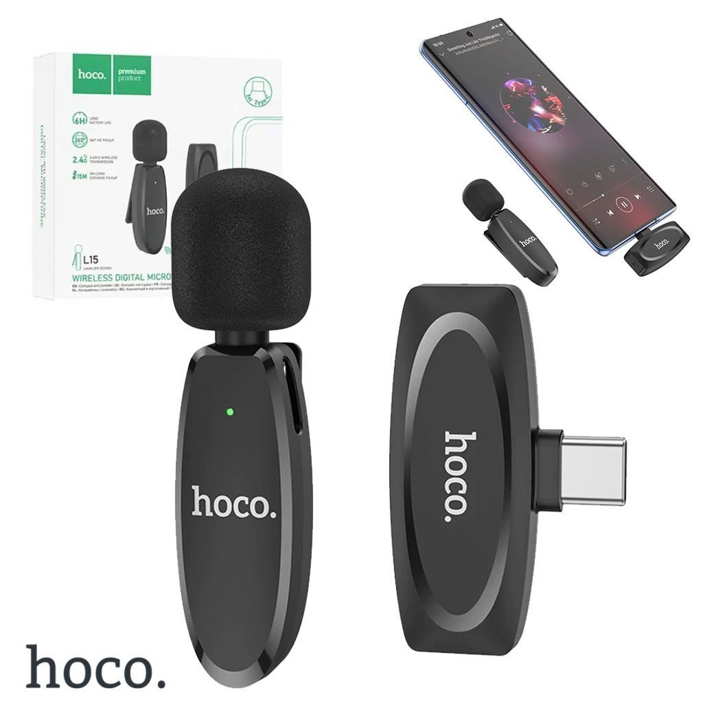 Hoco L15 Microphone Cravate Sans fil Type-C – ميكروفون لاسلكي أصلي