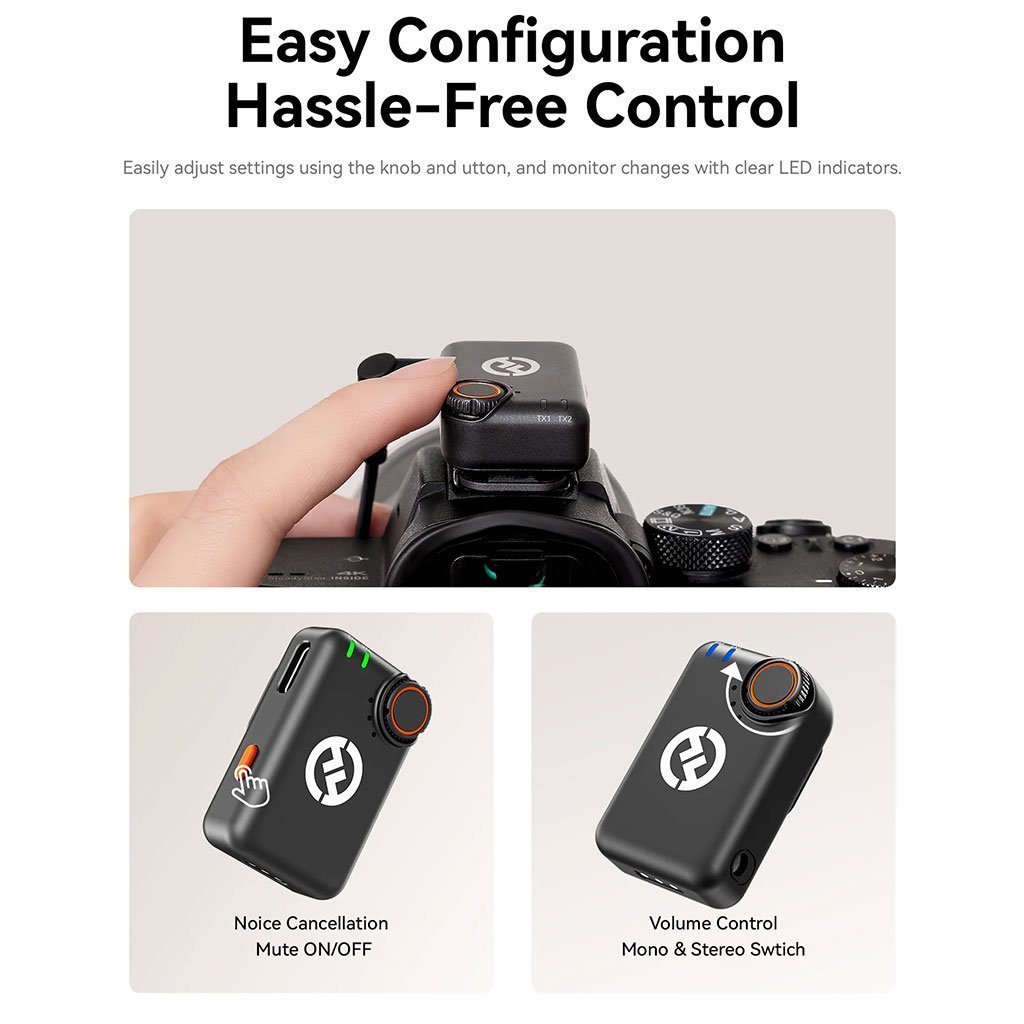Microphone cravate sans fil Hollyland Lark M2S Combo (récepteur caméra + récepteur USB-C + câble Lightning) - الصورة 5