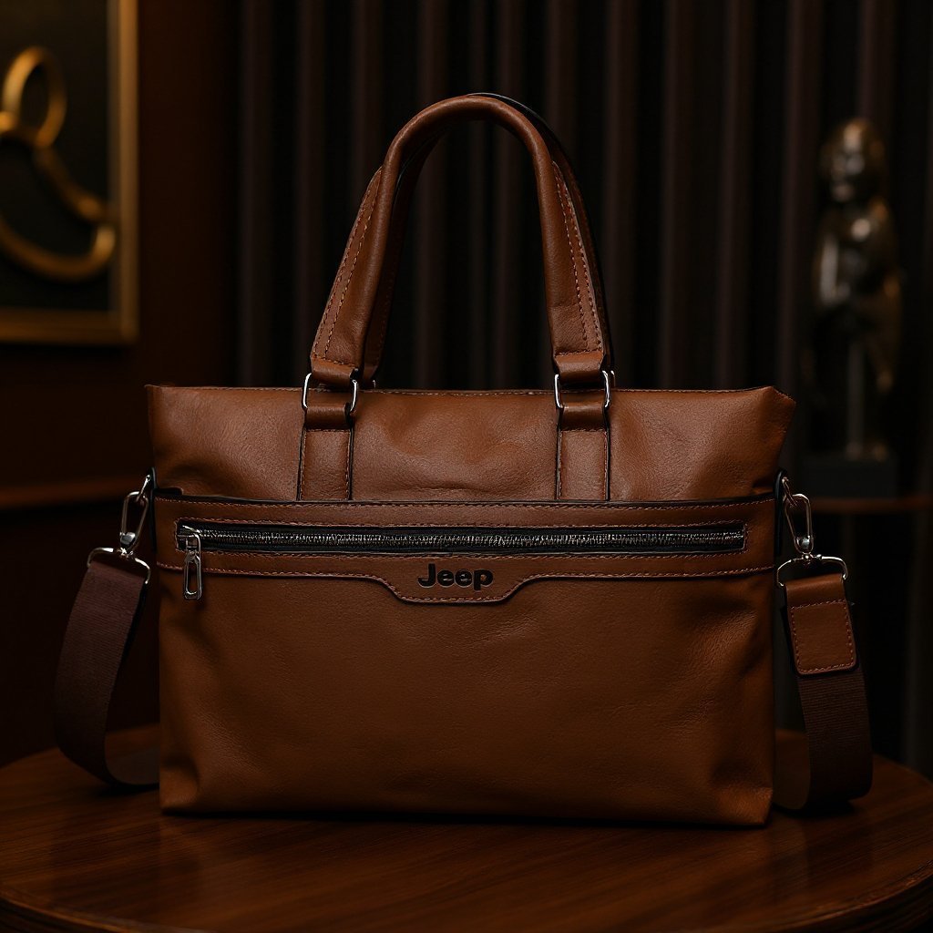 Cartable Homme en Simili Cuir Design Élégant Jeep 180551-12 Marron Clair – حقيبة جلدية لون بني فاتح - الصورة 2