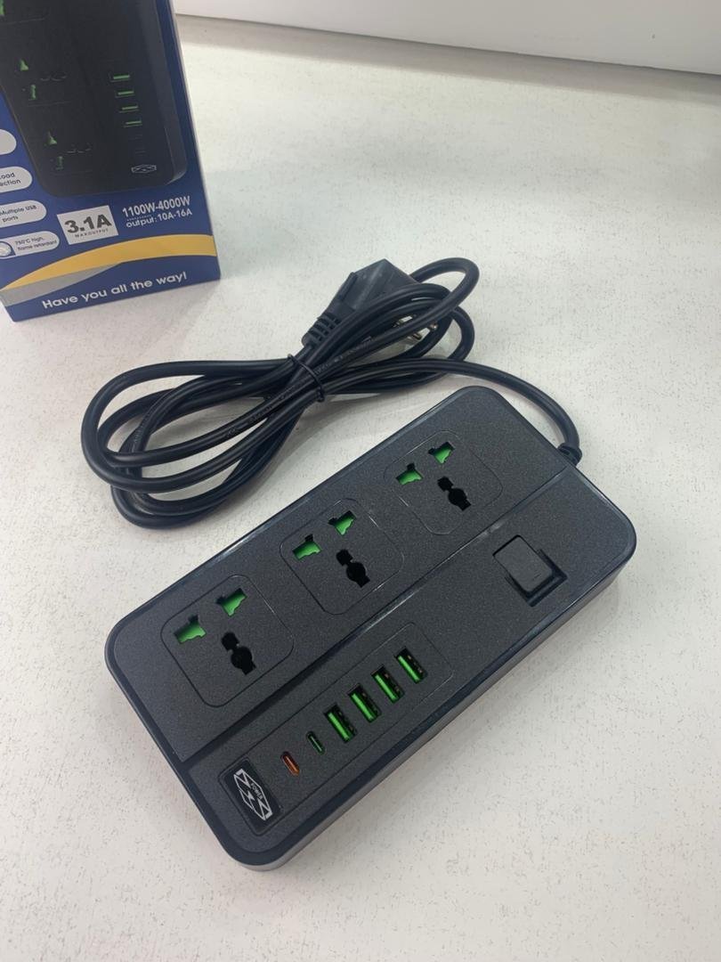 Multiprise 3 Socket avec 4 Ports USB 2 Type-C 4000W Protection Surcharge – مقبس طاقة مع منافذ شحن - الصورة 2