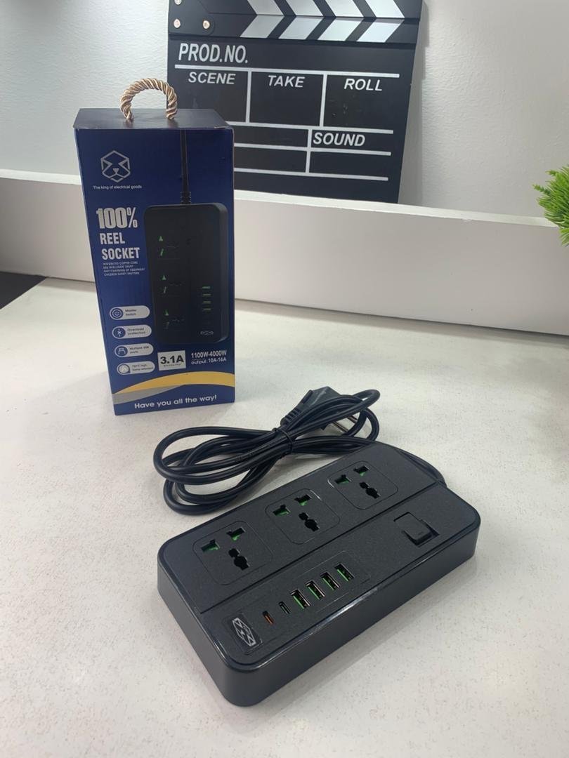 Multiprise 3 Socket avec 4 Ports USB 2 Type-C 4000W Protection Surcharge – مقبس طاقة مع منافذ شحن - الصورة 3