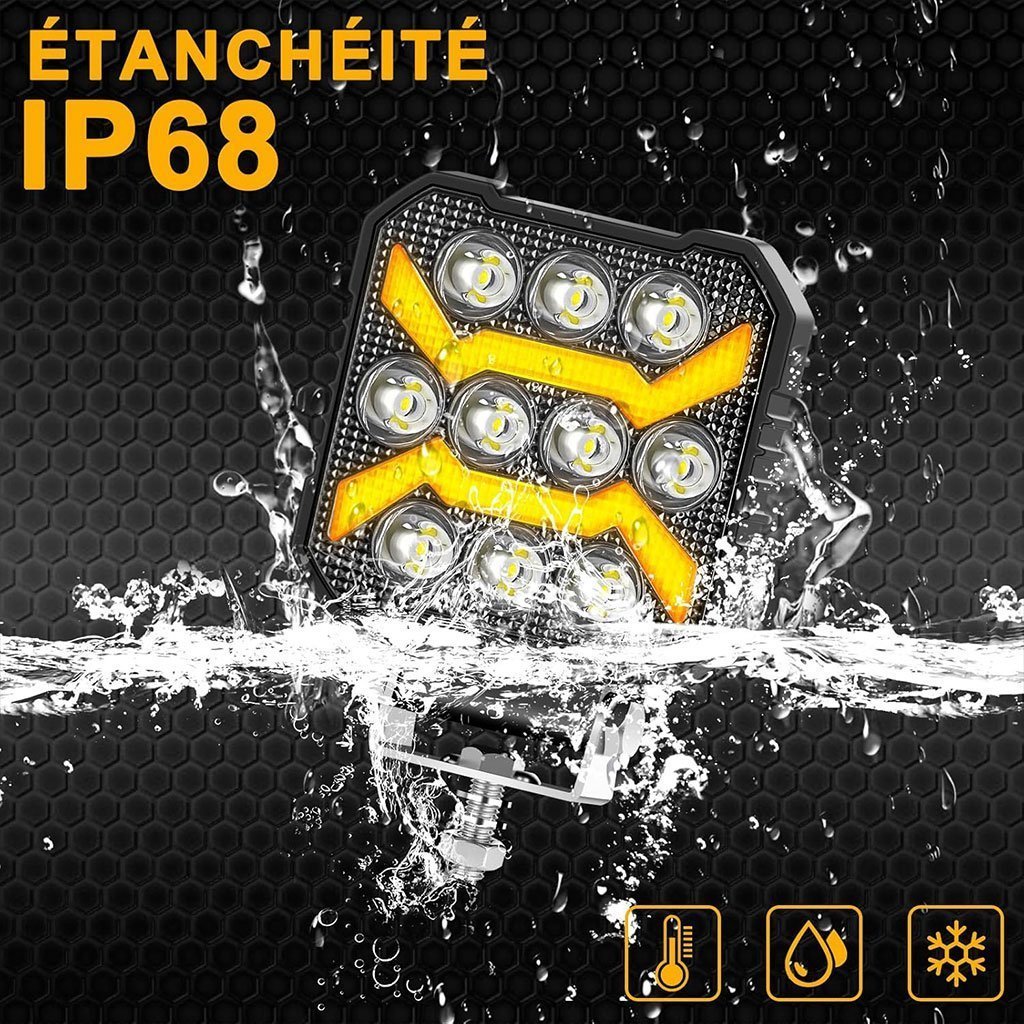Phare LED Anti-brouillard 2PCS avec 5 Modes d’éclairage 12V-24V IP68 étanche – مصباح عالي السطوع للسيارات والدراجات النارية - الصورة 3