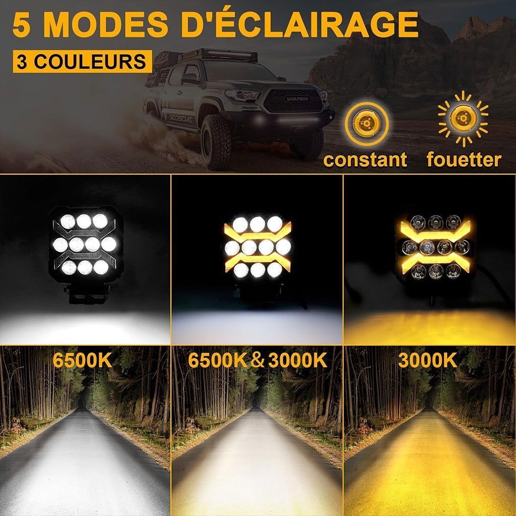 Phare LED Anti-brouillard 2PCS avec 5 Modes d’éclairage 12V-24V IP68 étanche – مصباح عالي السطوع للسيارات والدراجات النارية - الصورة 2