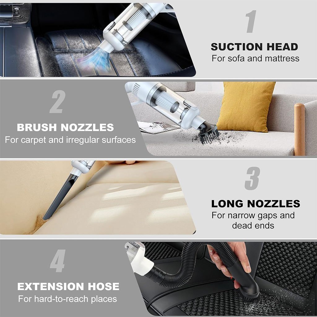 Aspirateur sans Fil Portable avec 4 Têtes Accessoires 9000Pa – مكنسة كهربائية محمولة - الصورة 7