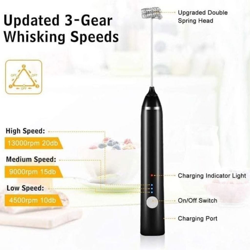 Mousseur à Lait 3 Vitesses Électrique Rechargeable – جهاز صنع رغوة الحليب الكهربائي القابل لإعادة الشحن - الصورة 5