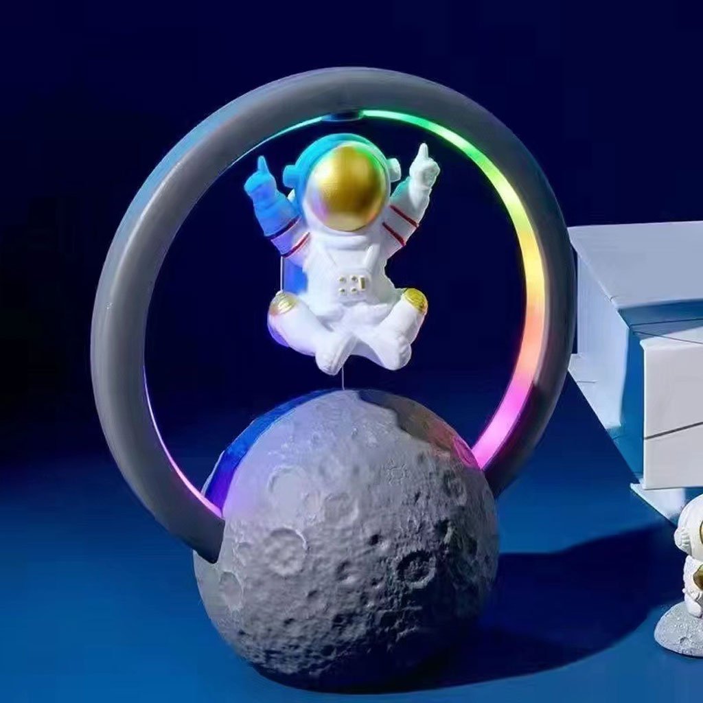 Haut-parleur Bluetooth et Lampe d’astronaute en lévitation magnétique avec lampe flottante en forme de lune rotative - الصورة 4
