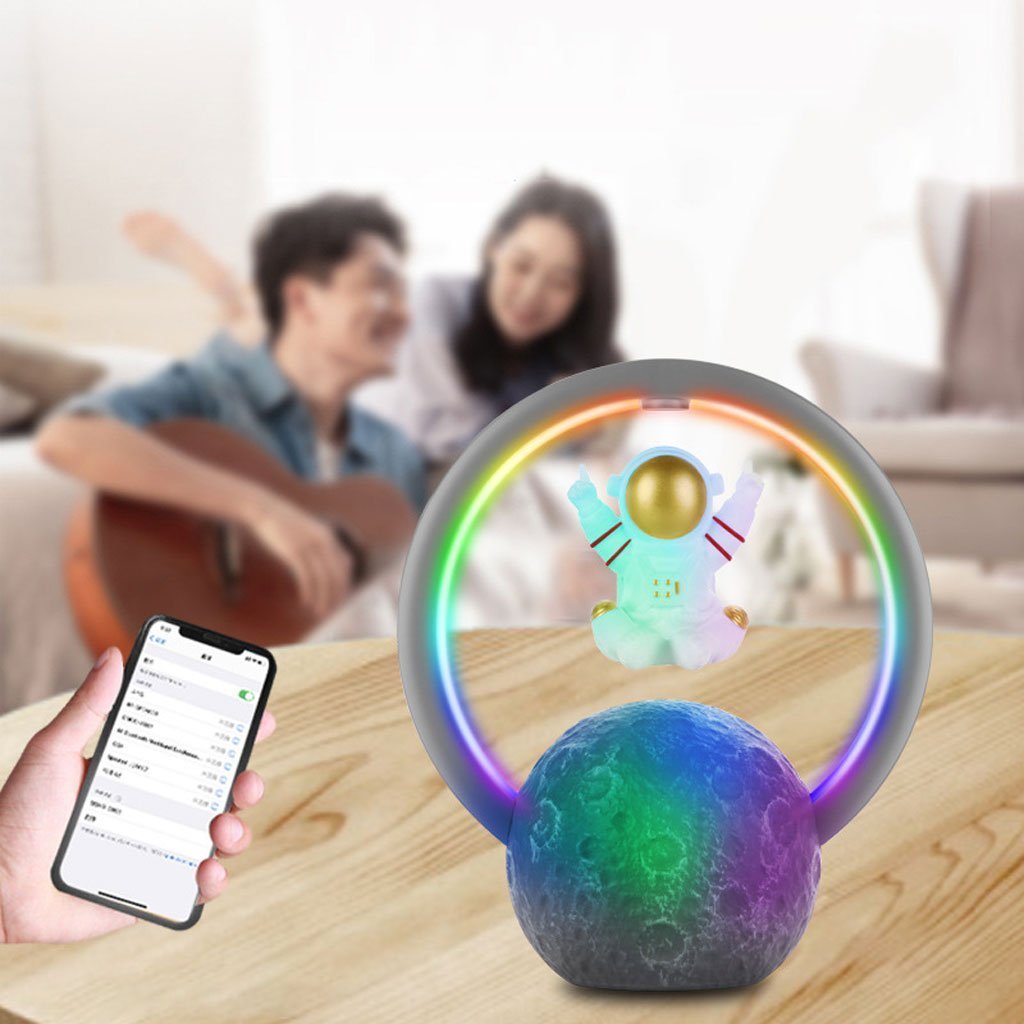 Haut-parleur Bluetooth et Lampe d’astronaute en lévitation magnétique avec lampe flottante en forme de lune rotative - الصورة 3