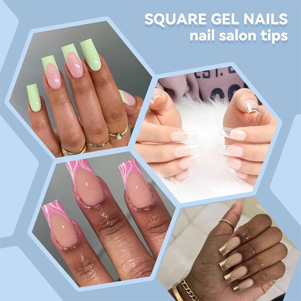 100PCS faux ongles carrés transparents professionnels en acrylique – طقم أظافر صناعية - الصورة 6