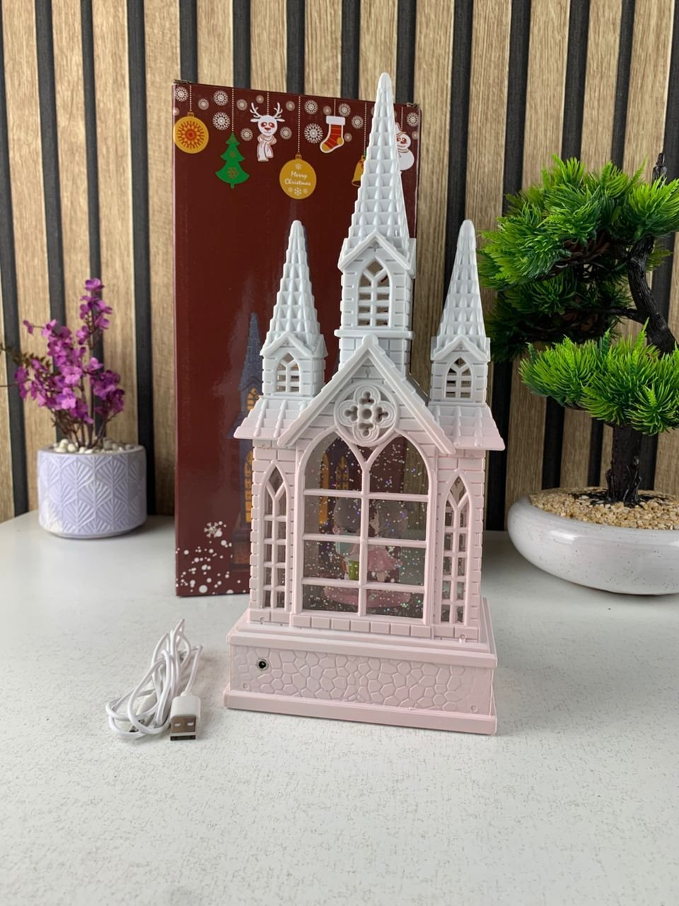 Château à neige lumineux avec paillettes tourbillonnantes – ديكور قلعة الثلج - الصورة 3