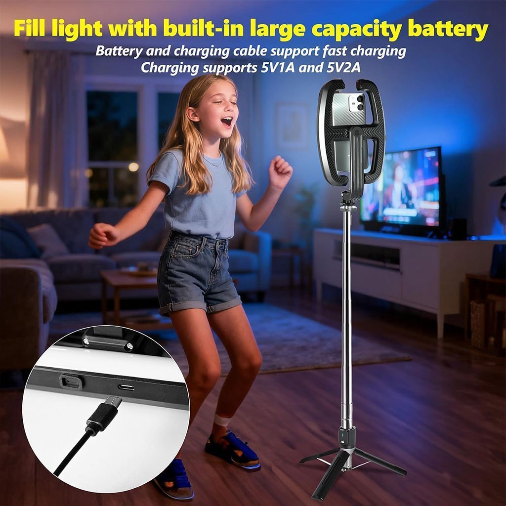 Perche à Selfie Extensible avec Support pour Téléphone et Lampe LED – عصا سيلفي مع إضاءة مدمجة ويد تحكم - الصورة 4