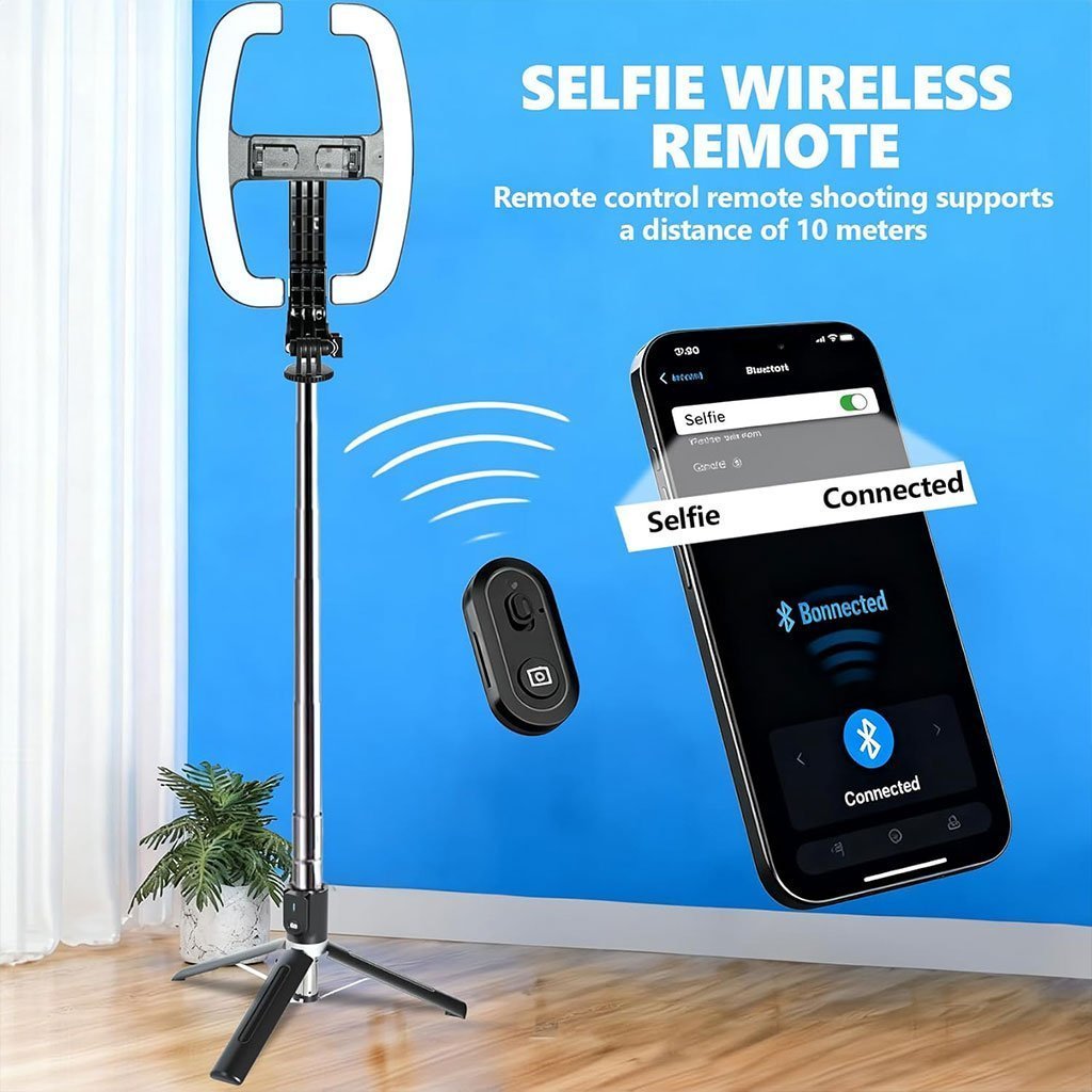 Perche à Selfie Extensible avec Support pour Téléphone et Lampe LED – عصا سيلفي مع إضاءة مدمجة ويد تحكم - الصورة 6