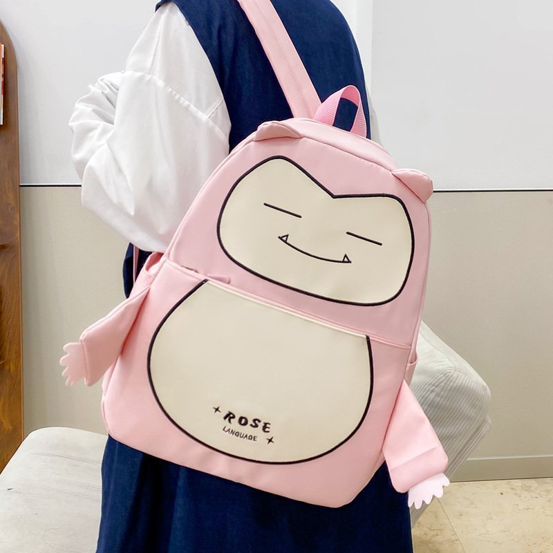 Ensemble de Sacs Snorlax 3Pcs Design Kawaii Rose- حقيبة مدرسية 3 قطع لون وردي - الصورة 5