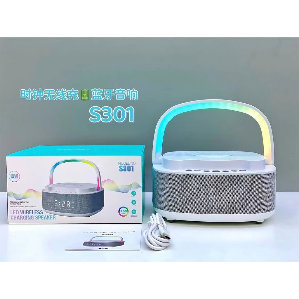 Haut Parleur Bluetooth Portable S301 à LED RGB chargement sans fil 15W – مكبر صوت بلوتوث وشاحن لاسلكي 2في1 - الصورة 5