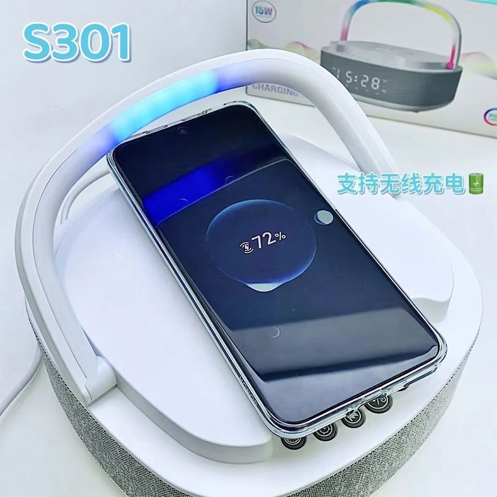 Haut Parleur Bluetooth Portable S301 à LED RGB chargement sans fil 15W – مكبر صوت بلوتوث وشاحن لاسلكي 2في1 - الصورة 4