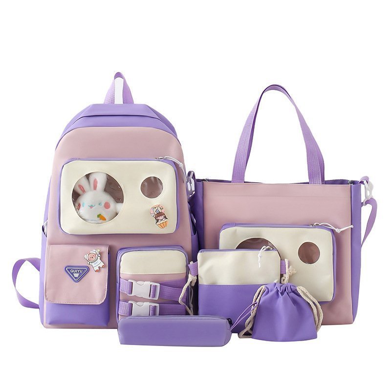 Ensemble de sacs d’école Kawai pour adolescents 5Pcs Guiyu V2 Mauve – محفظة 5 قطع كاواي بنفسجي - الصورة 4