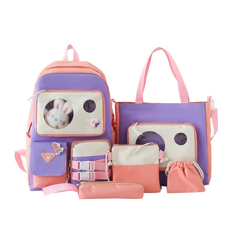 Ensemble de sacs d’école Kawai pour adolescents 5Pcs Guiyu V2 Rose – محفظة 5 قطع كاواي وردي - الصورة 2