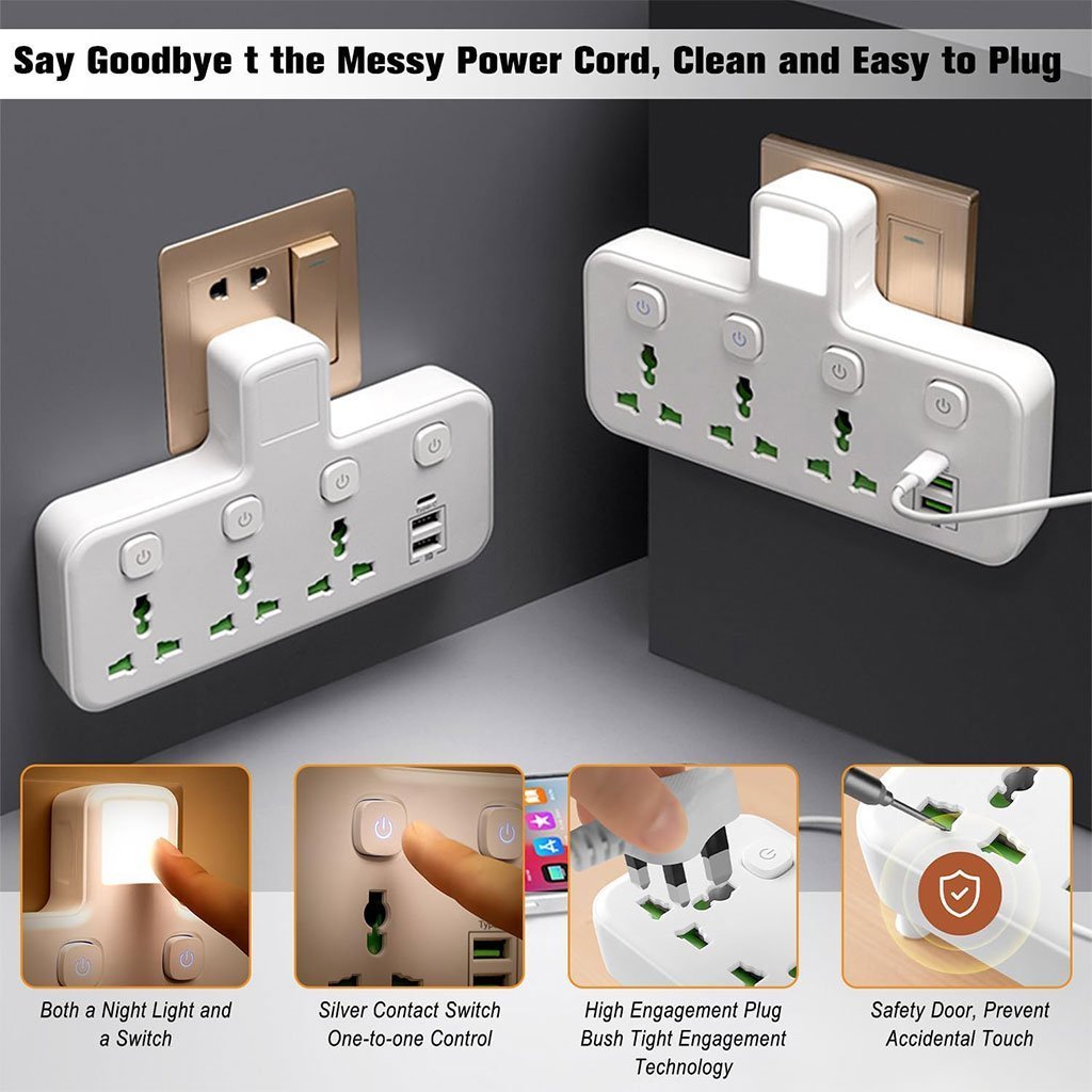 Multiprise Murale LED avec 2 ports USB-A et 1 port USB-C (charge rapide) – مقبس طاقة مقبس طاقة مع منافذ شحن - الصورة 5