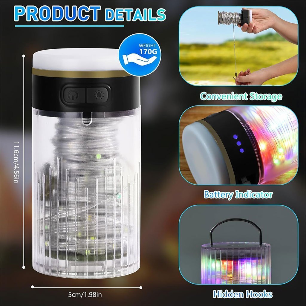Lampe de Camping Enroulable avec Guirlande Lumineuse 10m – مصباح تخييم محمول وقابل للشحن - الصورة 3