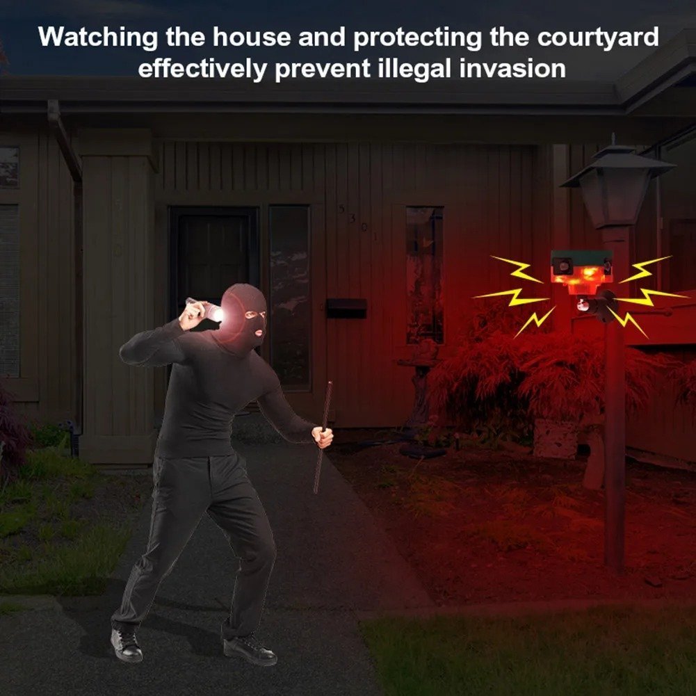 Répulsif pour animeux Capteur de mouvement à énergie solaire, alarme sonore et lumineuse 6 LED - مستشعر حركة يعمل بالطاقة الشمسية لطارد الحيوانات - الصورة 4