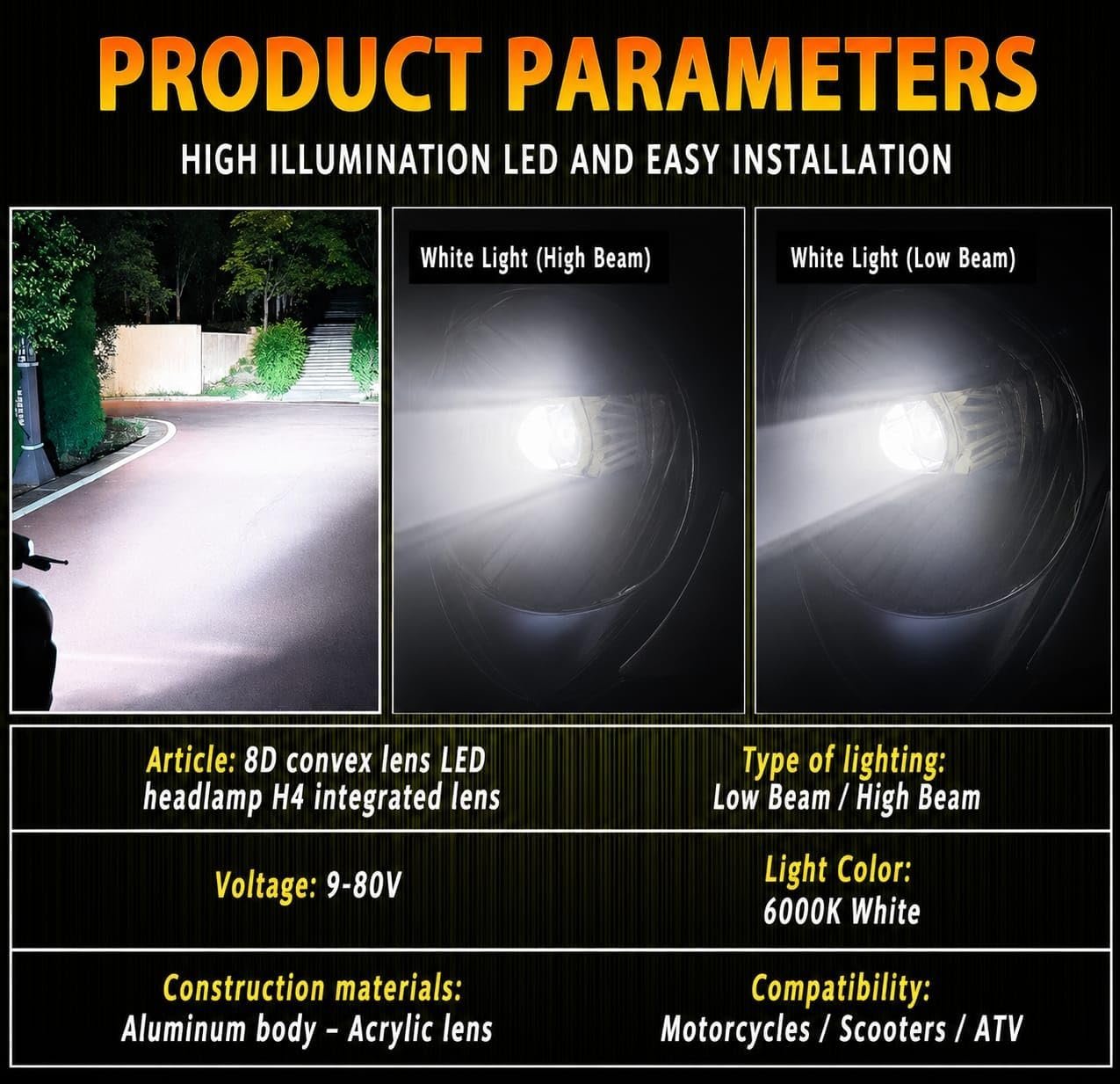 Ampoule LED H4 Moto Avec Mini Lentille Projecteur - Double Faisceau Ultra-Puissant 42W - مصباح للدراجات النارية مع عدسة قوة 42 واط - الصورة 4