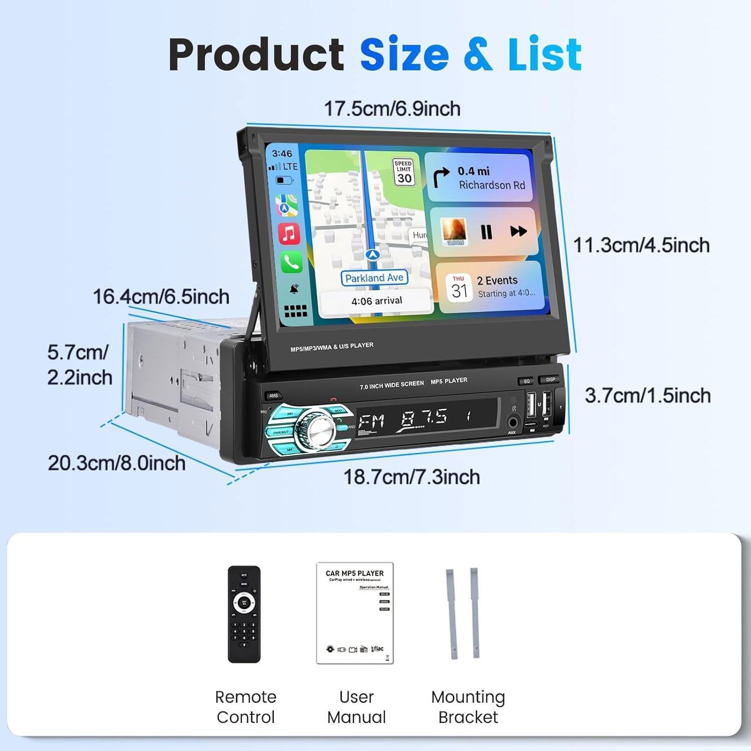 Autoradio Rétractable Tactile 7 Pouces Wireless CarPlay Android Auto 32+2GB - راديو السيارة الذكي بنظام أندرويد وشاشة 7 بوصة قابلة للطي - الصورة 5