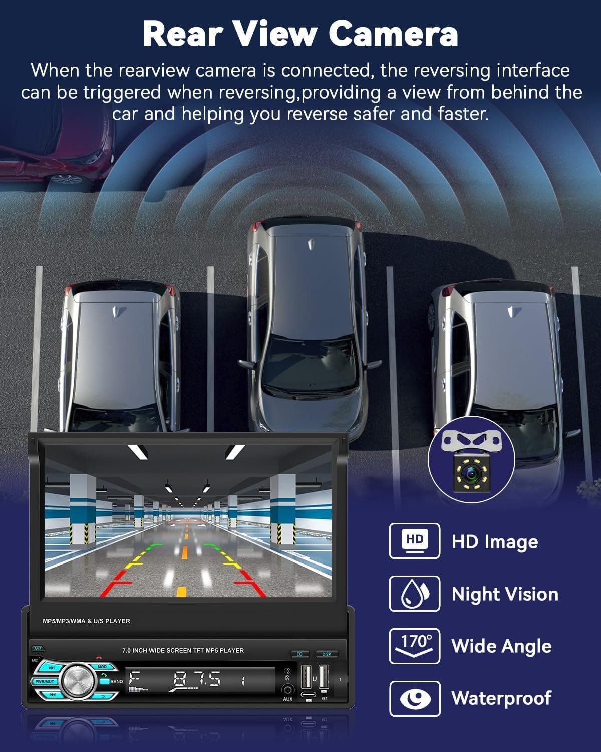 Autoradio Rétractable Tactile 7 Pouces Wireless CarPlay Android Auto 32+2GB - راديو السيارة الذكي بنظام أندرويد وشاشة 7 بوصة قابلة للطي - الصورة 7