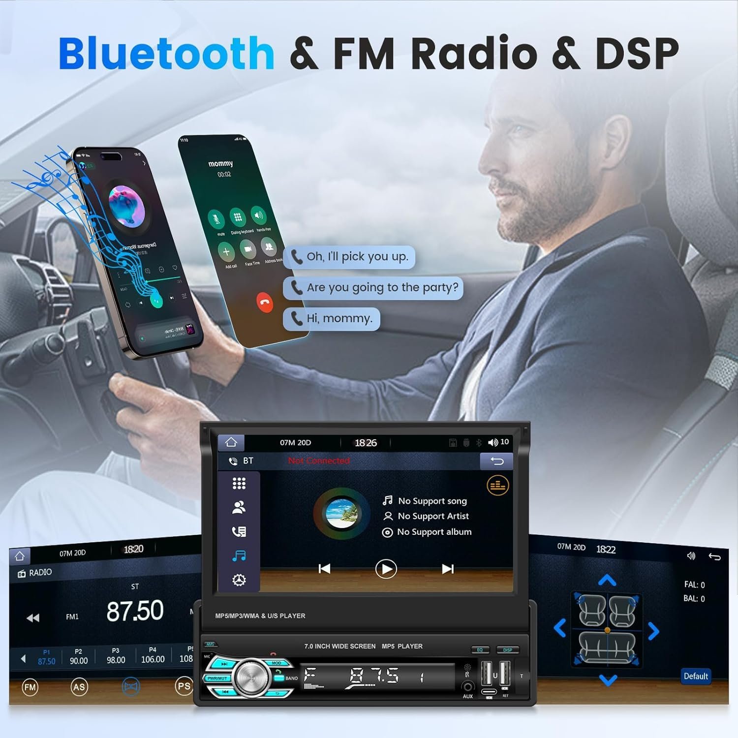 Autoradio Rétractable Tactile 7 Pouces Wireless CarPlay Android Auto 32+2GB - راديو السيارة الذكي بنظام أندرويد وشاشة 7 بوصة قابلة للطي - الصورة 9
