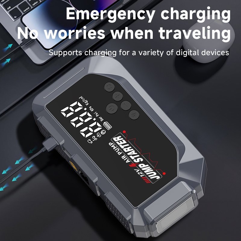 Booster Batterie et Compresseur d'Air Intelligent 12V avec Écran LCD CTC-936T - مقلع بطارية السيارة وجهاز الطوارئ المتكامل 2 في 1 مع مضخة هواء ذكية وشاشة رقمية - الصورة 5