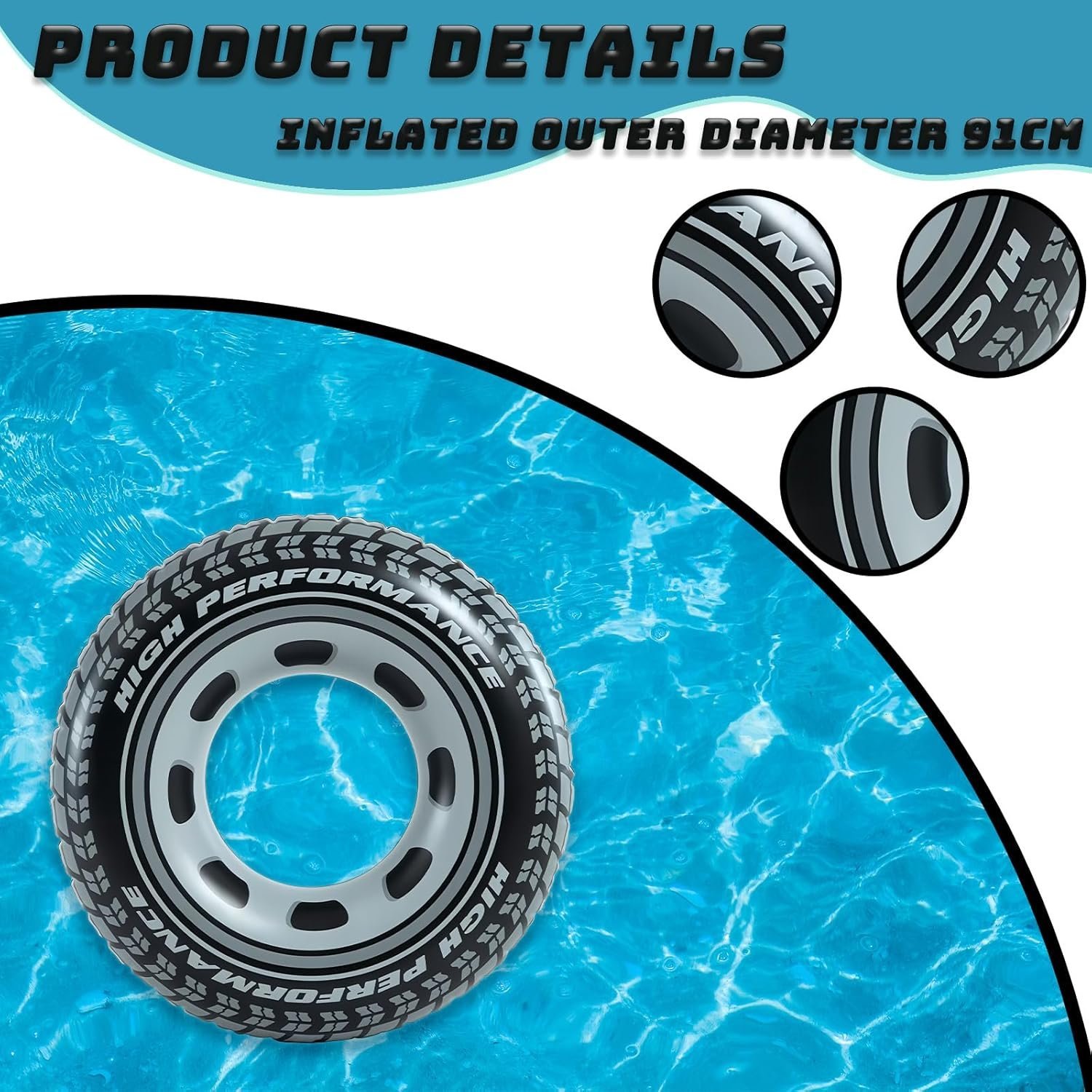 ⁦Bouée de Natation Adulte Design Pneu Sport en PVC Haute Résistance - عوامة وعجلة سباحة للبالغين بتصميم إطار السيارة الرياضي⁩ - الصورة ⁦9⁩