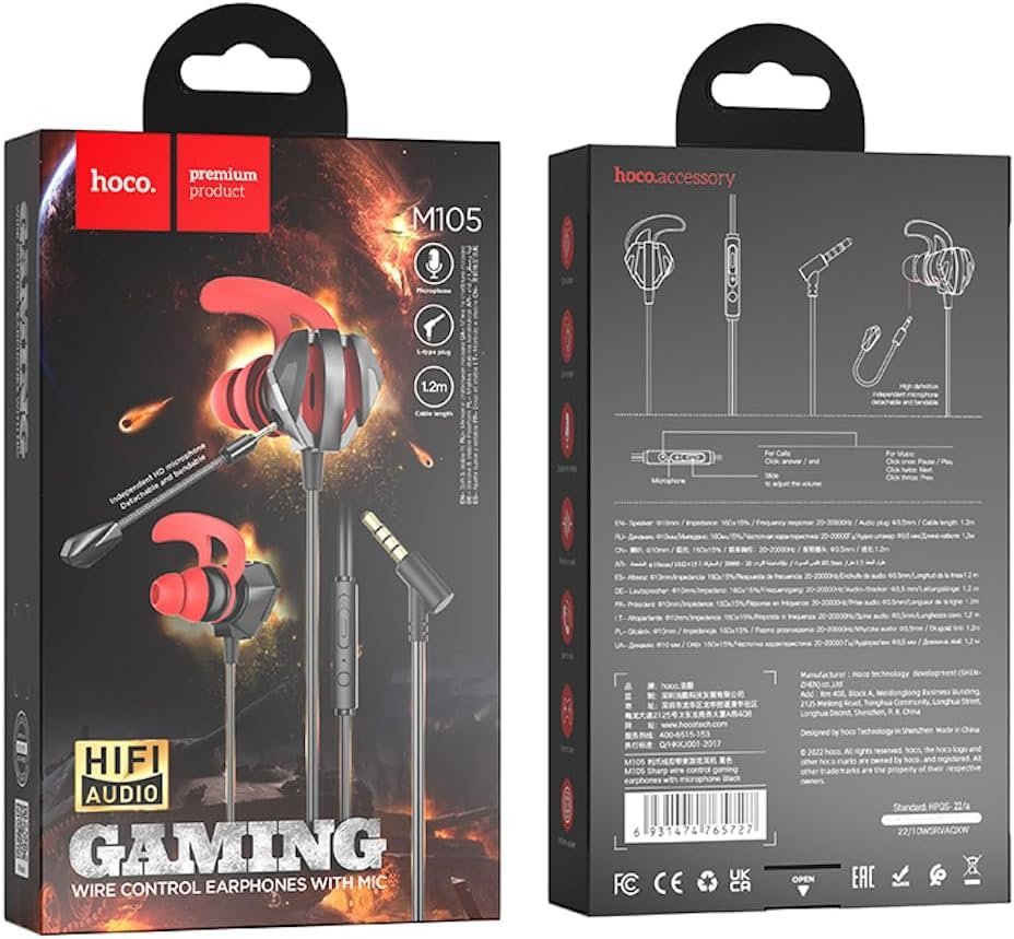 Écouteurs de jeu filaire intra-auriculaire avec microphone E-Sport Hoco M105 - سماعات ألعاب إحترافية مع ميكروفون - الصورة 2