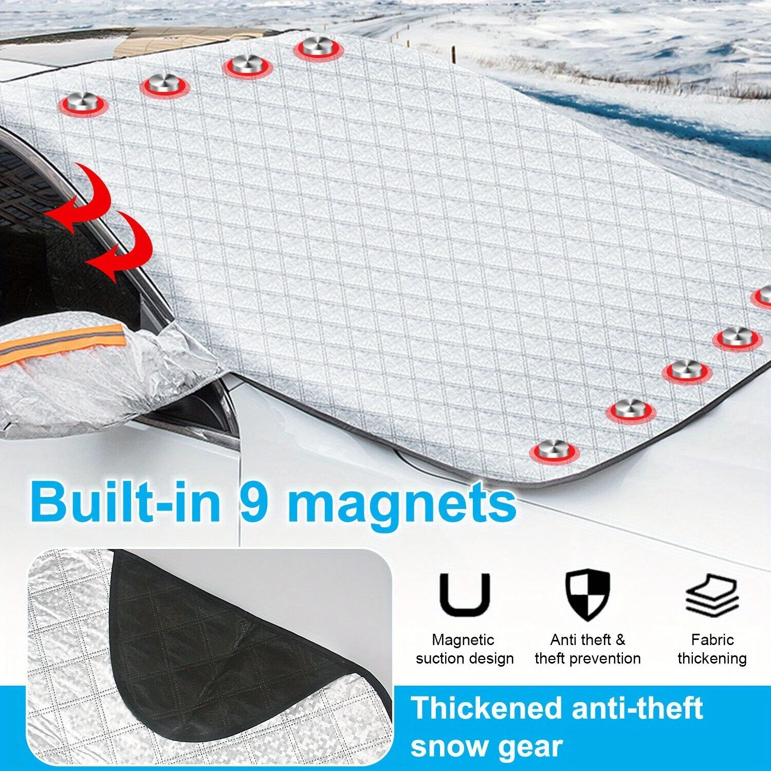 Couverture de Pare-brise Magnetique pour Voiture Toute Saison - غطاء الزجاج الأمامي للسيارة متعدد الفصول - الصورة 12