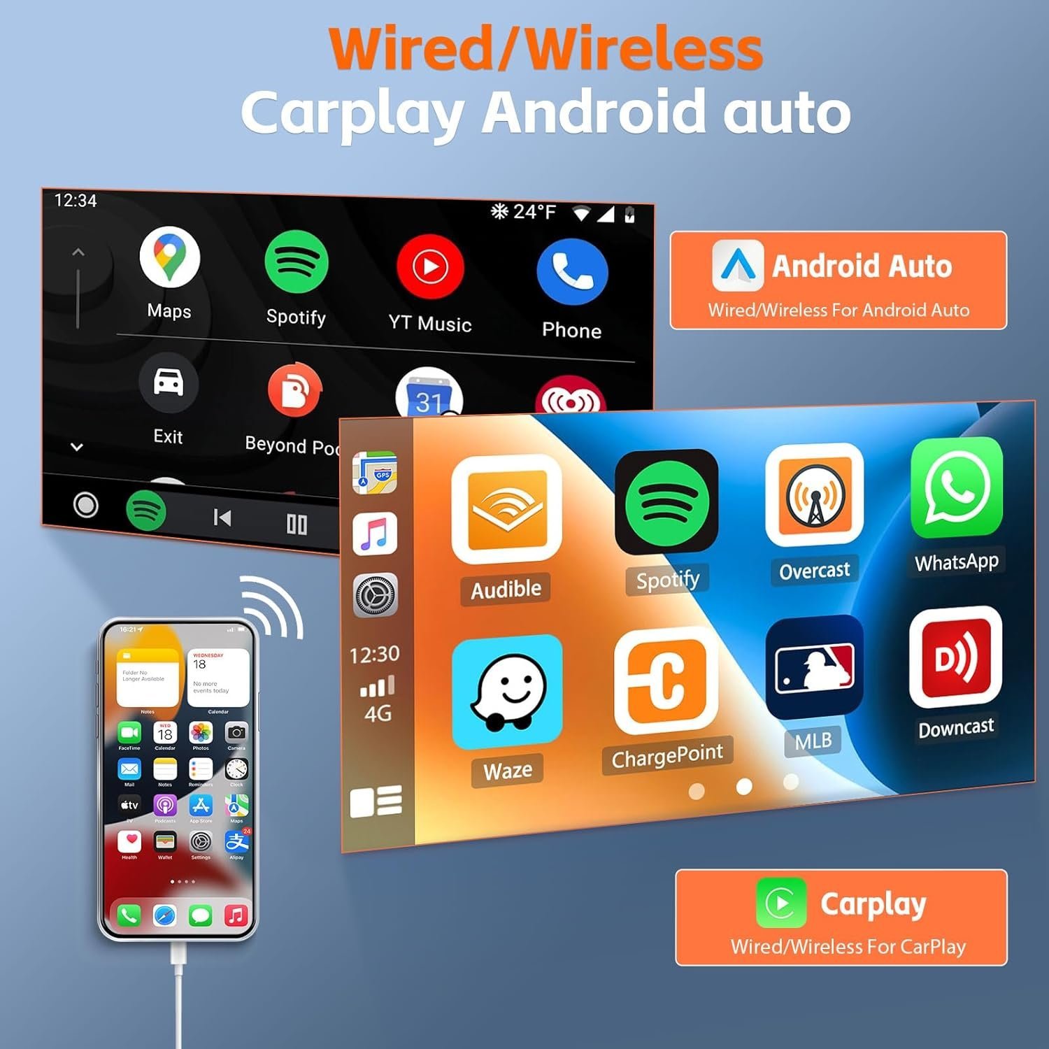 ⁦Écran Autoradio Portable 7P Tactile - CarPlay et Android Auto - شاشة السيارة الذكية المحمولة 7 بوصة تدعم كربلاي وأندرويد أوتو⁩ - الصورة ⁦3⁩
