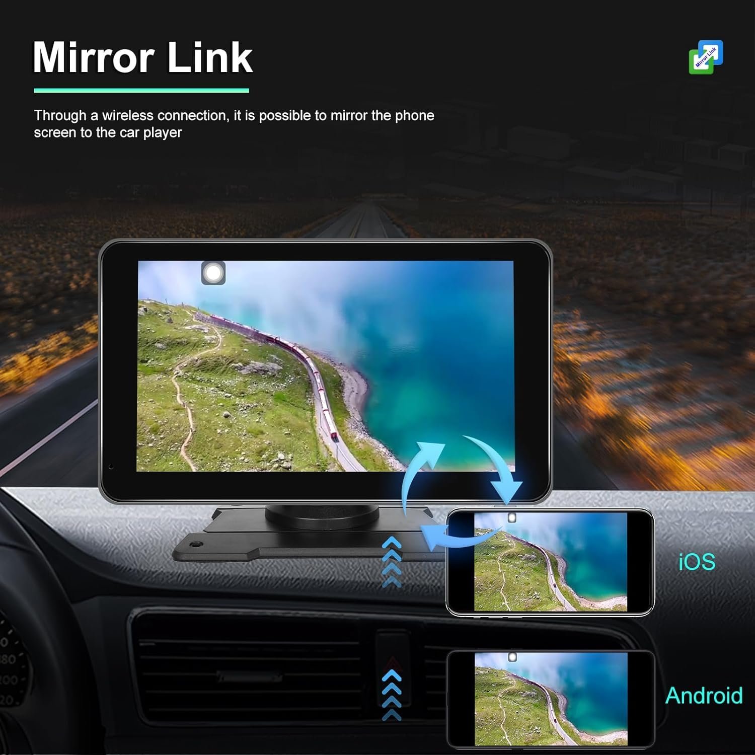 ⁦Écran Autoradio Portable 7P Tactile - CarPlay et Android Auto - شاشة السيارة الذكية المحمولة 7 بوصة تدعم كربلاي وأندرويد أوتو⁩ - الصورة ⁦7⁩