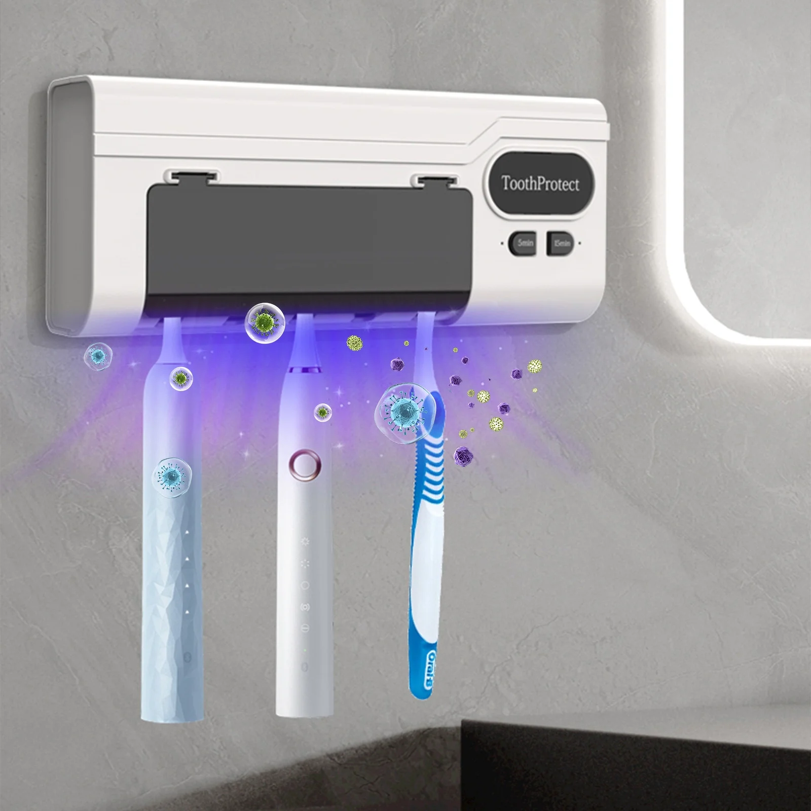 ⁦Désinfectant et support de brosse à dents intelligent rechargeable 5 emplacements - حامل فرش الأسنان⁩ - الصورة ⁦2⁩